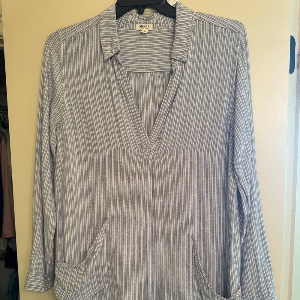 Dylan Blue & White Striped Shirt Dress